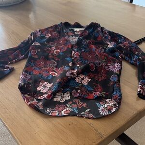 Veronica Beard Black and Red Floral Blouse